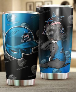 Miami Marlins MLB Tumbler with Adorable Dog Design for Dog-loving Baseball Fans