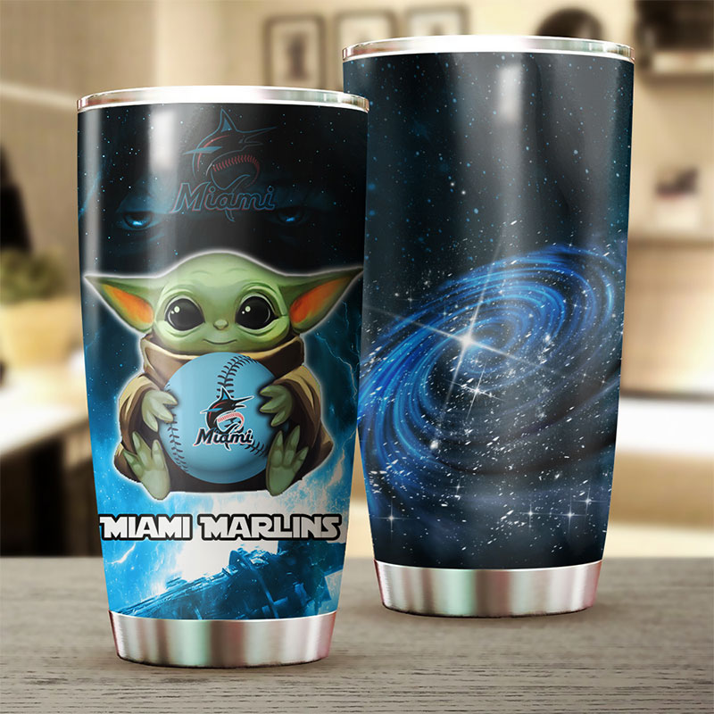 Miami Marlins MLB Tumbler with Baby Yoda Personalization - Image 2