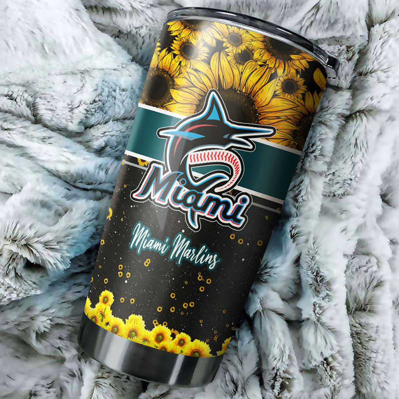 Miami Marlins MLB Tumbler with Beautiful Sunflower Design