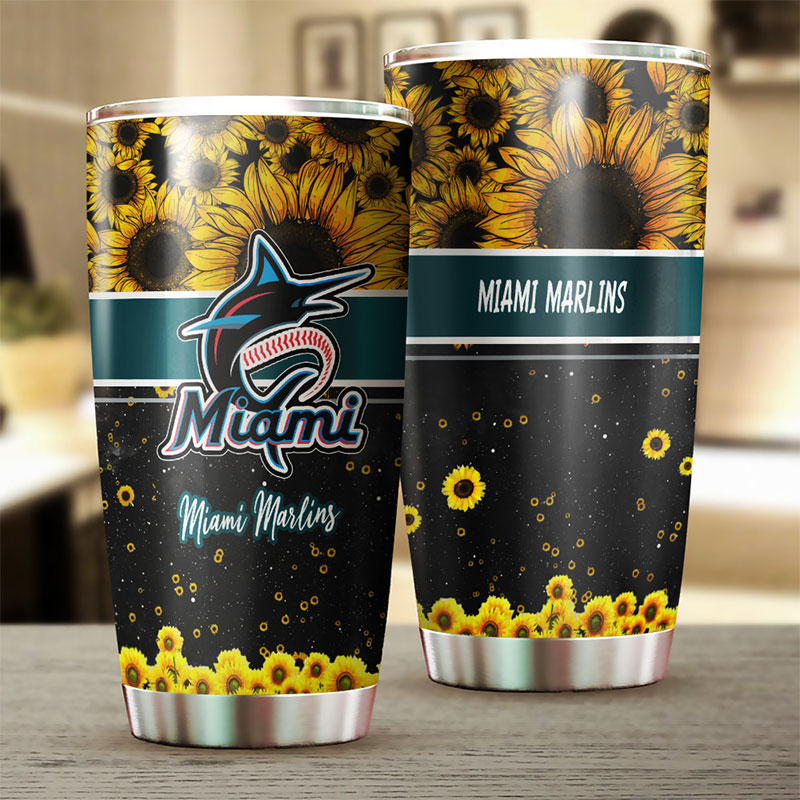 Miami Marlins MLB Tumbler with Beautiful Sunflower Design - Image 2