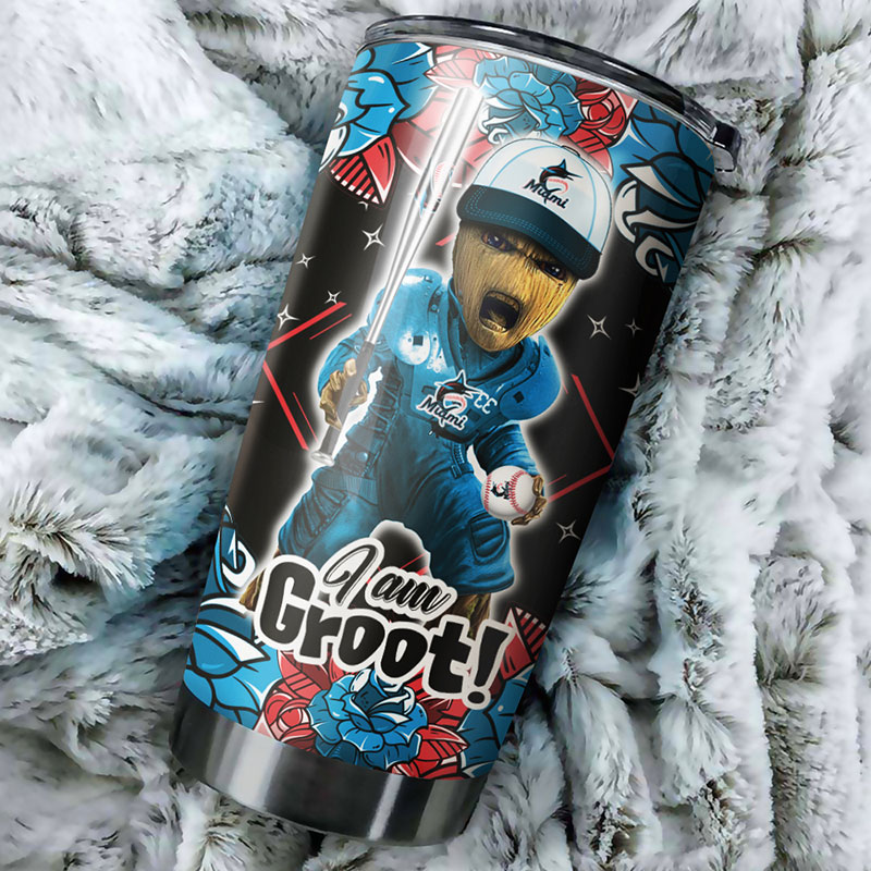 Miami Marlins MLB Tumbler with Marvel's "I Am Groot" Personalization