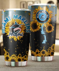 Miami Marlins MLB Tumbler with Sunflower Design and MLB Logo