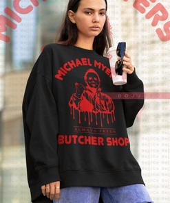 Michael Myers Butcher Shop Horror Sweatshirt | Fresh Meat T-shirt | 90s Style Sweater | Retro Movie Shirts for Men