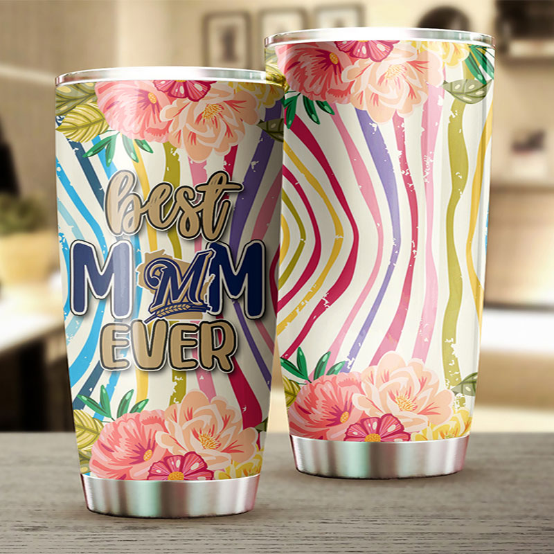 Milwaukee Brewers Best Mom Ever Cool Flower MLB Tumbler with Cool Style - Image 2