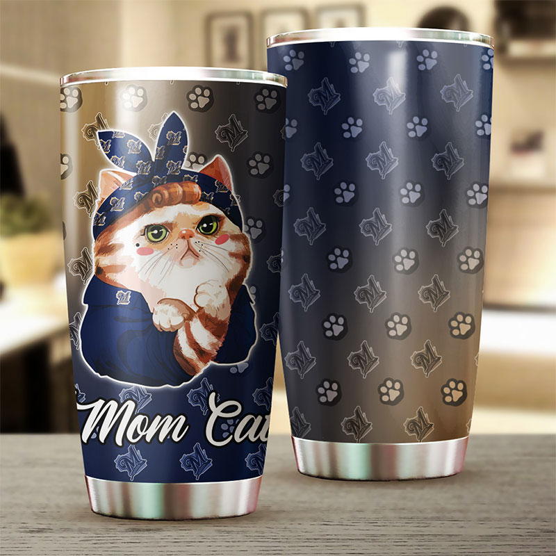 Milwaukee Brewers MLB Tumbler for Cat Moms with personalized design and MLB logo - Image 2
