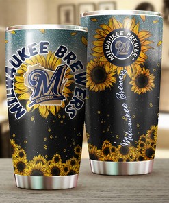 Milwaukee Brewers MLB Tumbler with Sunflower Design and MLB Logo