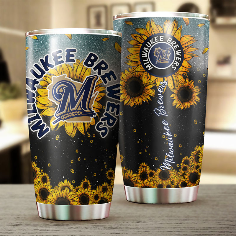 Milwaukee Brewers MLB Tumbler with Sunflower Design and MLB Logo