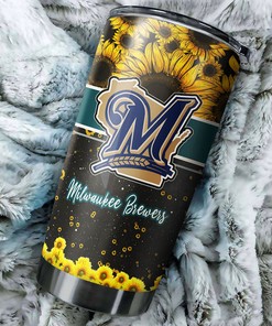 Milwaukee Brewers MLB Tumbler with beautiful sunflower and custom MLB logo