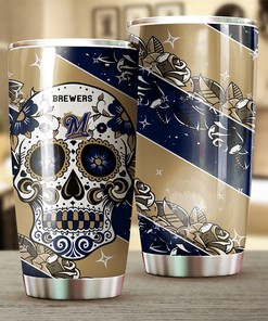 Milwaukee Brewers MLB Tumbler with skull design and MLB logo for unique style