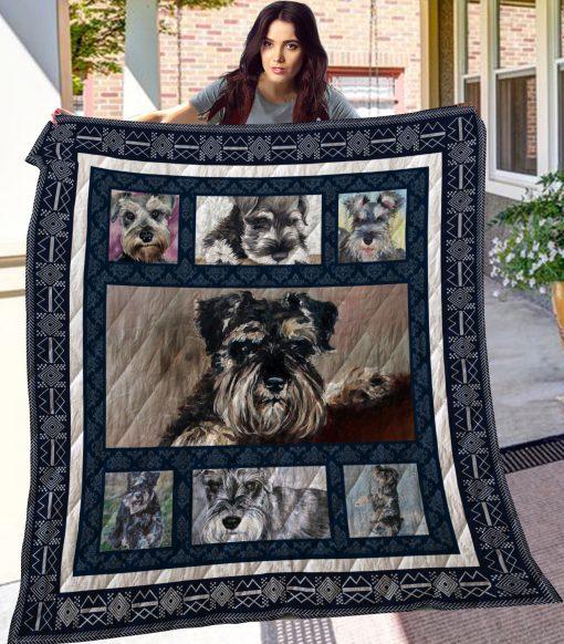 Miniature Schnauzer Dog Quilt Blanket with Animal Print