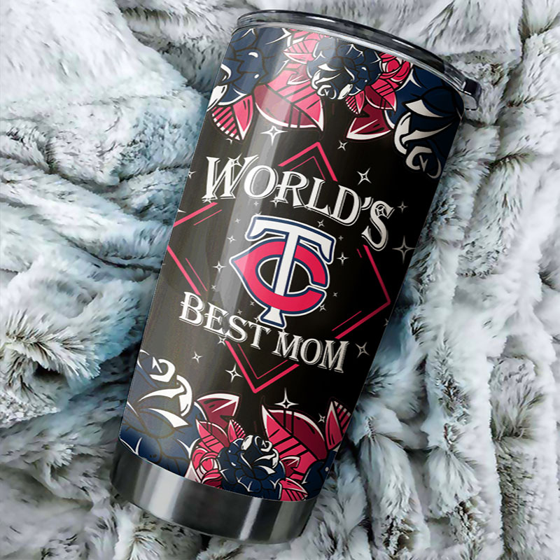 Minnesota Twins MLB Tumbler for World's Best Moms with sunflower design and MLB logo