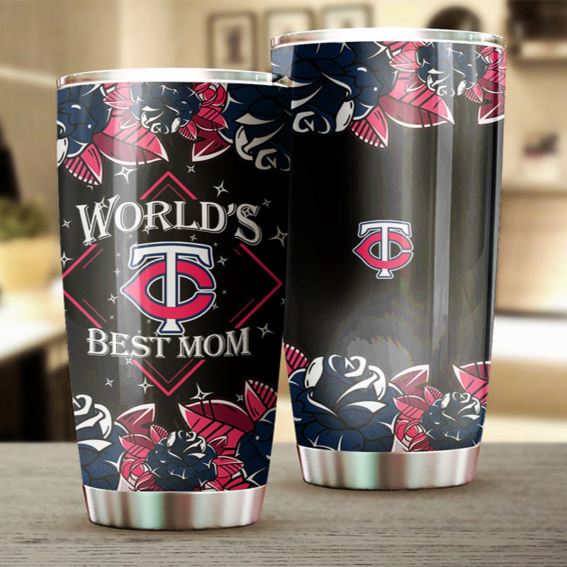 Minnesota Twins MLB Tumbler for World's Best Moms with sunflower design and MLB logo - Image 2