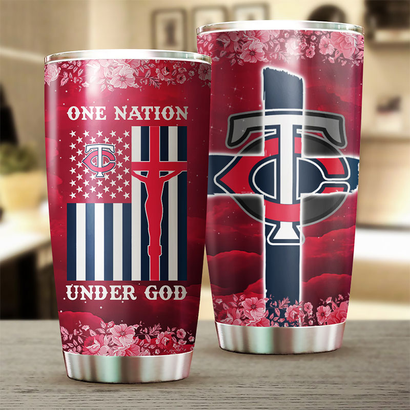 Minnesota Twins MLB Tumbler with patriotic One Nation Under God quote and MLB logo - Image 2