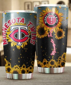 Minnesota Twins MLB Tumbler with sunflower design and custom MLB logo
