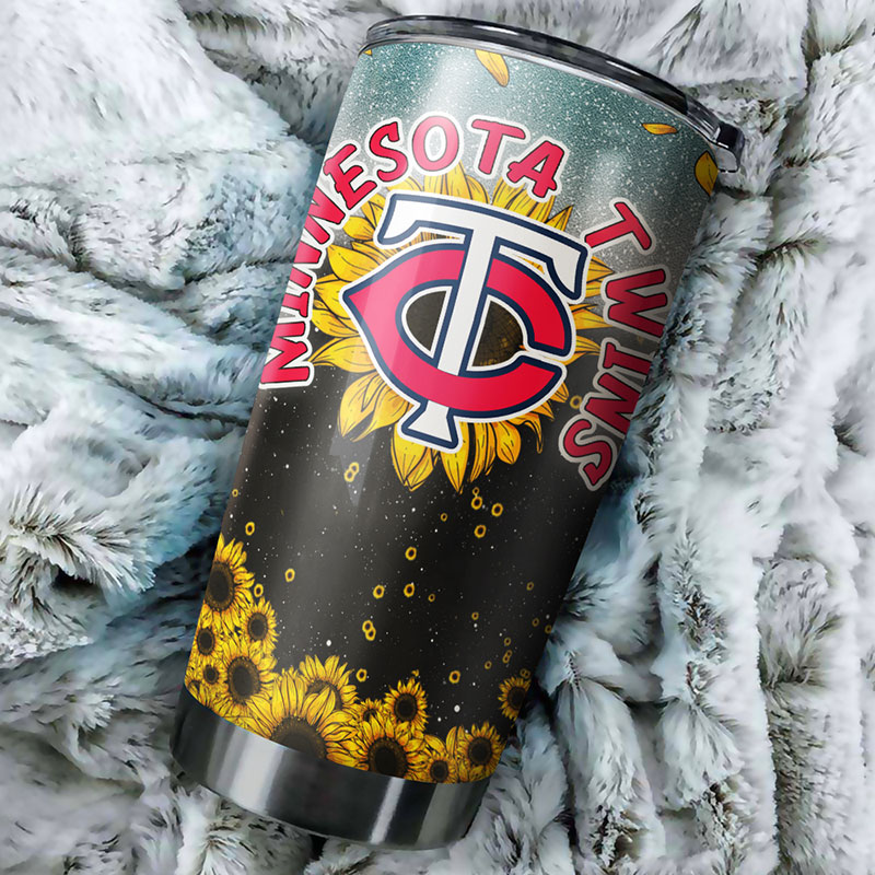 Minnesota Twins MLB Tumbler with sunflower design and custom MLB logo - Image 2