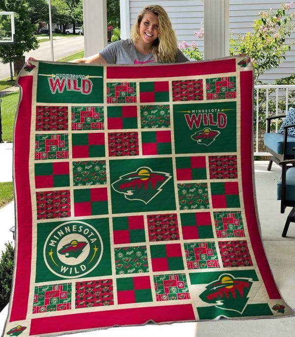 Minnesota Wilds Logo Pattern Quilt Blanket for Hockey Fans