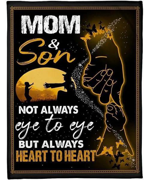 Mom and Son Eye to Eye Heart to Heart Fleece Quilt Bedding Set - Ideal for Mother-Son Bonding.