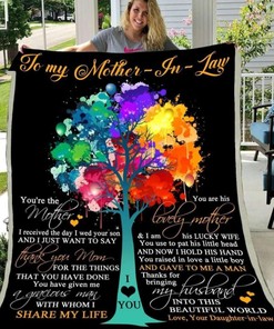 Mother-In-Law Thank You Mom Quilt Blanket with Heartwarming Quote, Perfect Gift for Mother's Day
