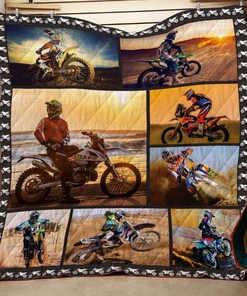 Motocross Sport Themed Quilt Blanket with Keywords