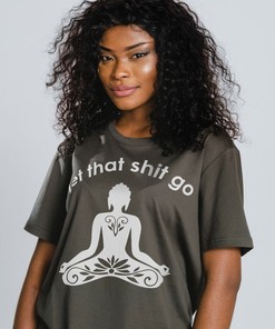 Movie Shirts for Women - Let That Shit Go Meditation T-Shirt with Yoga Sloth Print