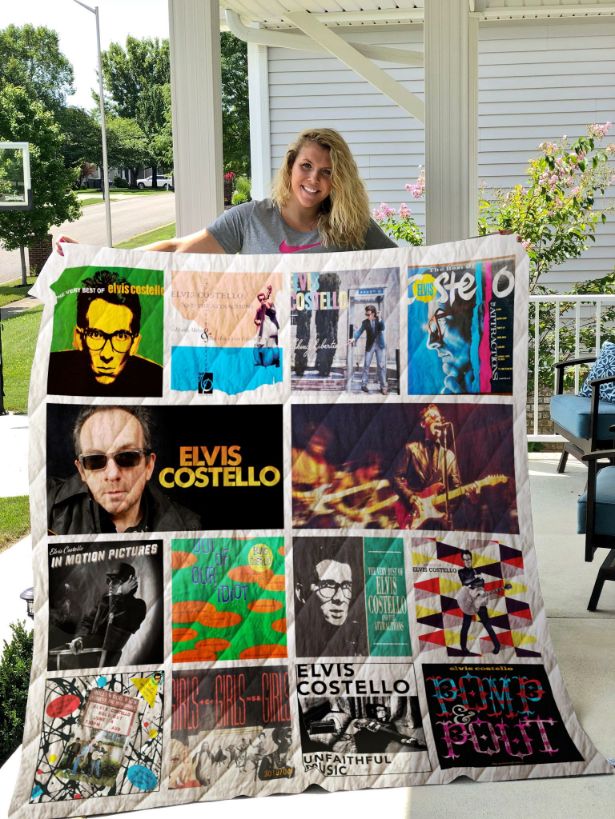 Music Elvis Costel Albums For Fans Collection Quilt Bed Set Queen, Must-Have for Rock and Roll Fans