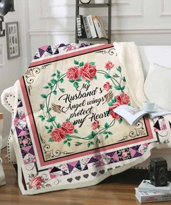My Husband's Angel Wings Protect My Heart Premium Quilt Blanket for Couples