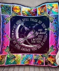 My Mind Still Talks To You But My Soul Knows You Are At Piece Quilt Blanket with Heartfelt Message