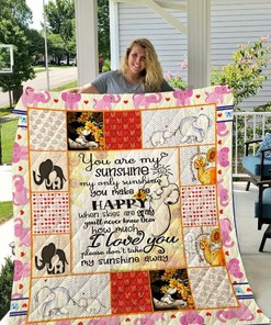 My Only Sunshine Sunflower Elephant Quilt Blanket - Whimsical Gift for Elephant Lovers