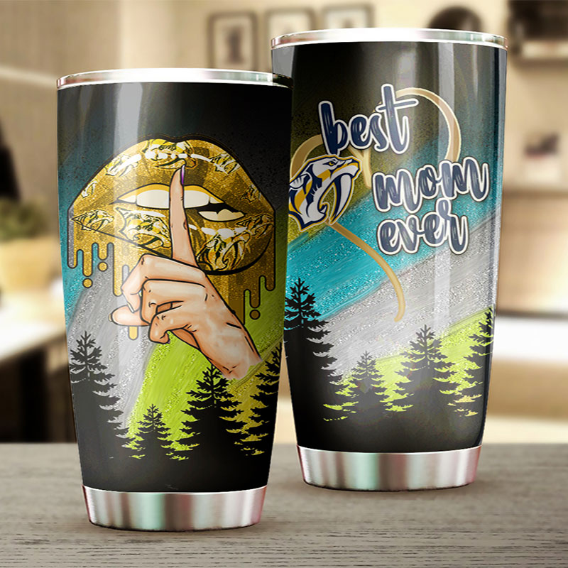 Nashville Predators NHL Tumbler - Best Mom Ever Tumbler with Lovely Flower Design - G Fanatics