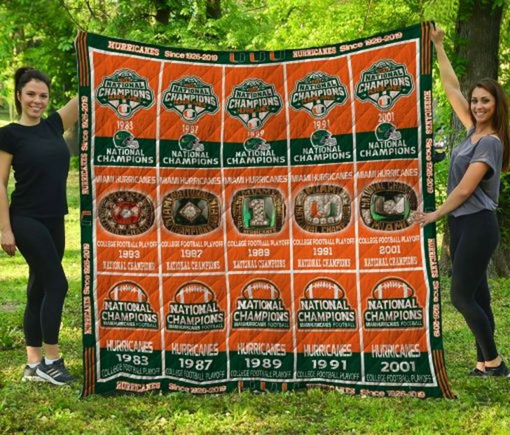 National Champions NCAA Miami Hurricanes Collection Green Quilt Blanket