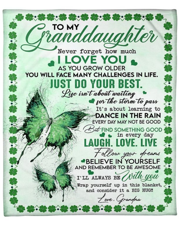 Never Forget How Much I Love You Granddaughter Green Butterfly Blanket