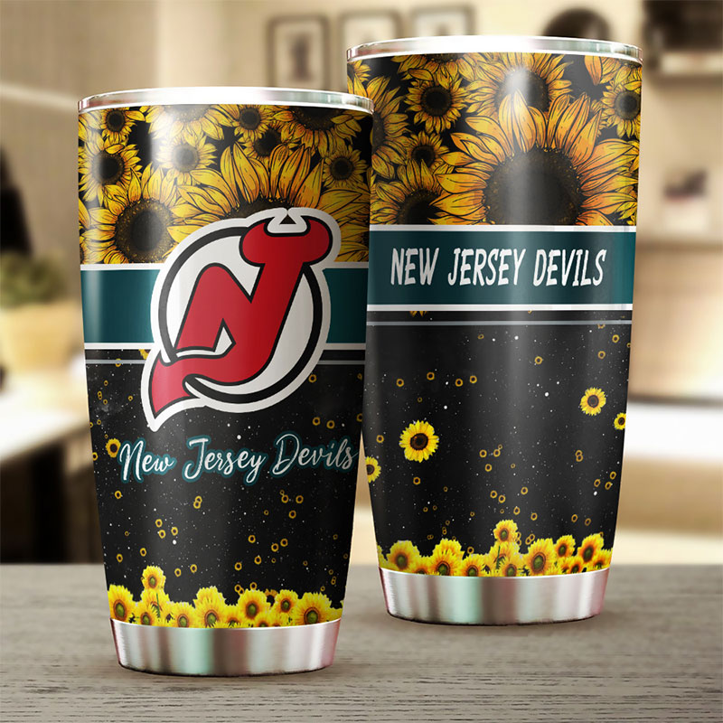 New Jersey Devils NHL Tumbler - Beautiful Sunflower Design Tumbler - Image 2