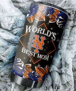 New York Mets MLB Tumbler for World's Best Moms with flower design and MLB logo