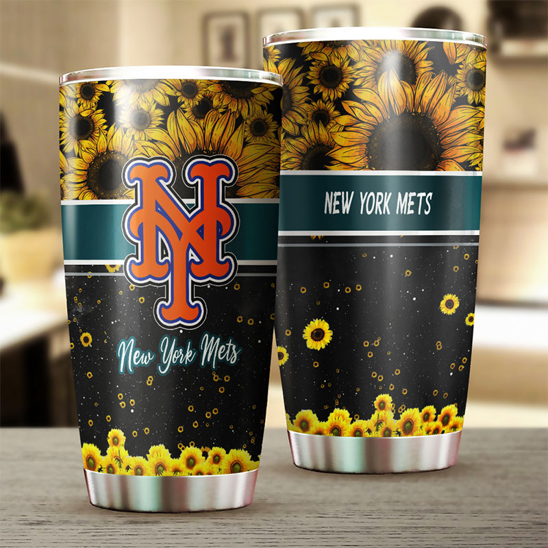 New York Mets MLB Tumbler with Beautiful Sunflower Design and MLB Logo - Image 2