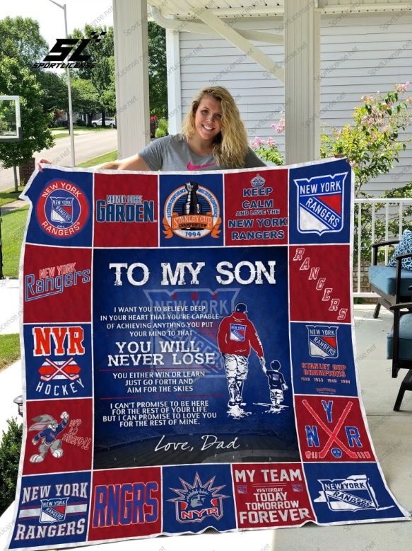 New York Rangers To My Son You Will Never Lose Quilt Bedding Set with Quotes for Son