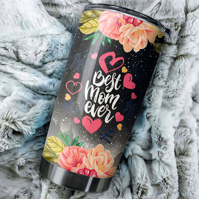 New York Yankees MLB Tumbler for Best Mom Ever with Cool Flower Design and MLB Logo