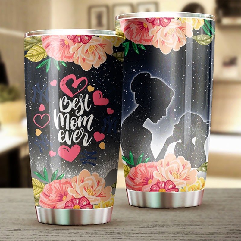 New York Yankees MLB Tumbler for Best Mom Ever with Cool Flower Design and MLB Logo - Image 2