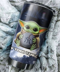 New York Yankees MLB Tumbler with Baby Yoda Design and MLB Logo