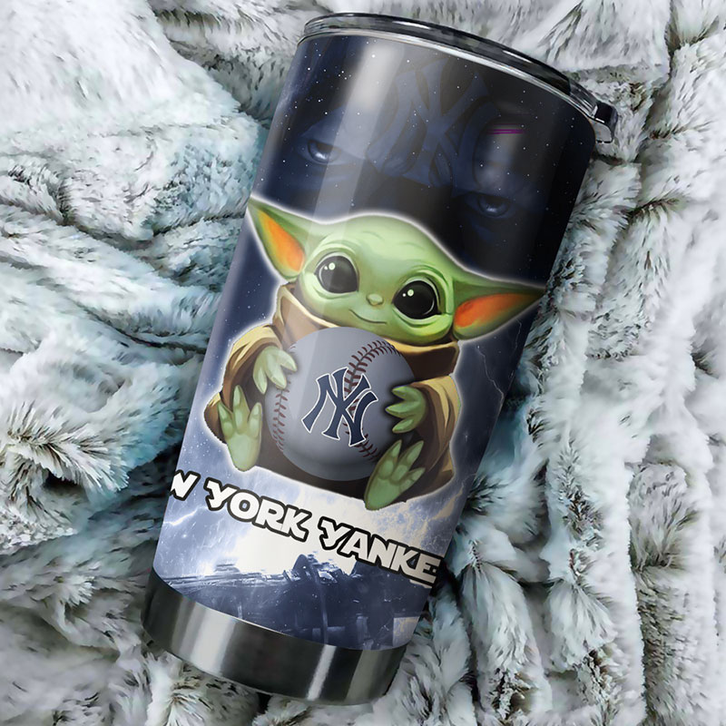 New York Yankees MLB Tumbler with Baby Yoda Design and MLB Logo
