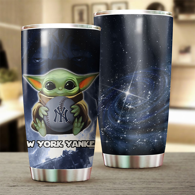 New York Yankees MLB Tumbler with Baby Yoda Design and MLB Logo - Image 2