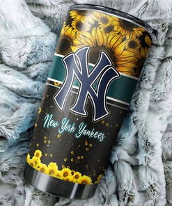 New York Yankees MLB Tumbler with Beautiful Sunflower Design and MLB Logo