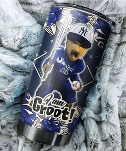 New York Yankees MLB Tumbler with I Am Groot quote and MLB logo