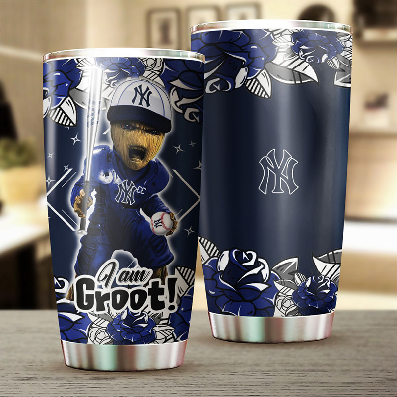 New York Yankees MLB Tumbler with I Am Groot quote and MLB logo - Image 2