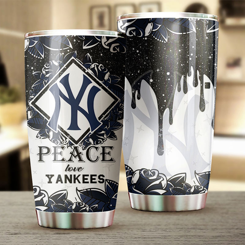 New York Yankees MLB Tumbler with "Peace, Love and Baseball" Design - Image 2