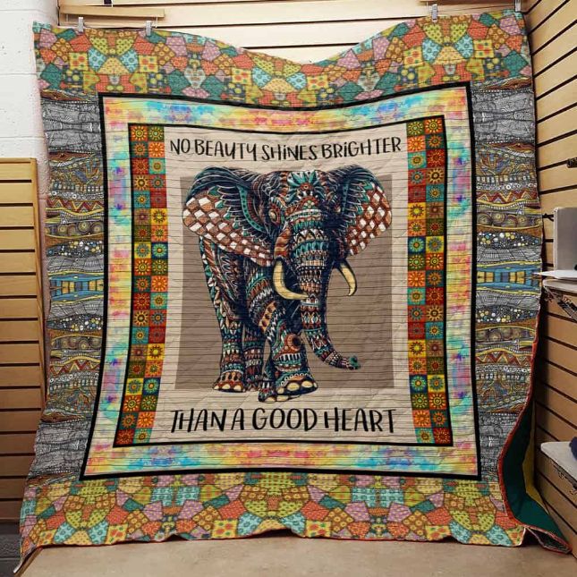 No Beauty Shines Brighter Elephant Quilt Bedding Set with Inspiring Message and Animal Image