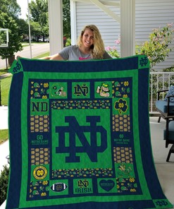 Notre Dame Fighting Irish Green Ncaa Quilt Bedding Set with Soft Quilt Blanket