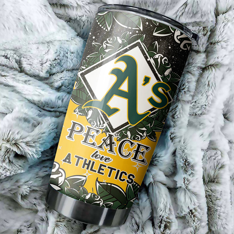 Oakland Athletics MLB Tumbler spreading peace and love with custom MLB logo