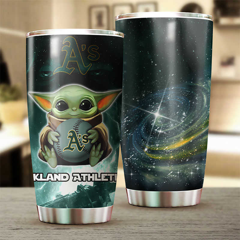 Oakland Athletics MLB Tumbler with Baby Yoda Personalization - Image 2