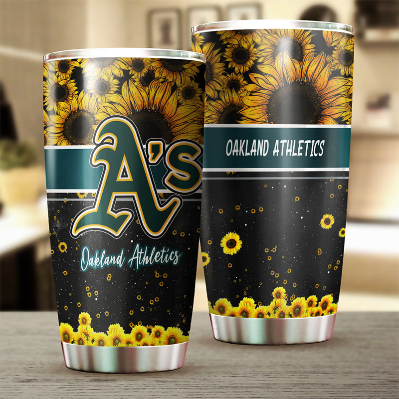 Oakland Athletics MLB Tumbler with Beautiful Sunflower Design and MLB Logo - Image 2