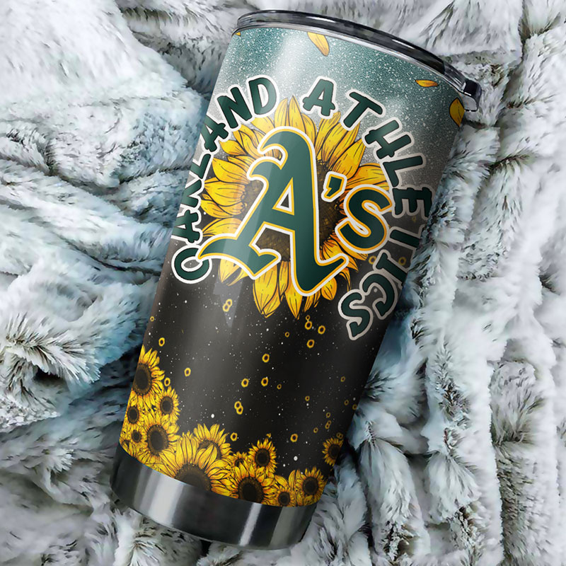Oakland Athletics MLB Tumbler with Sunflower Design - Image 2